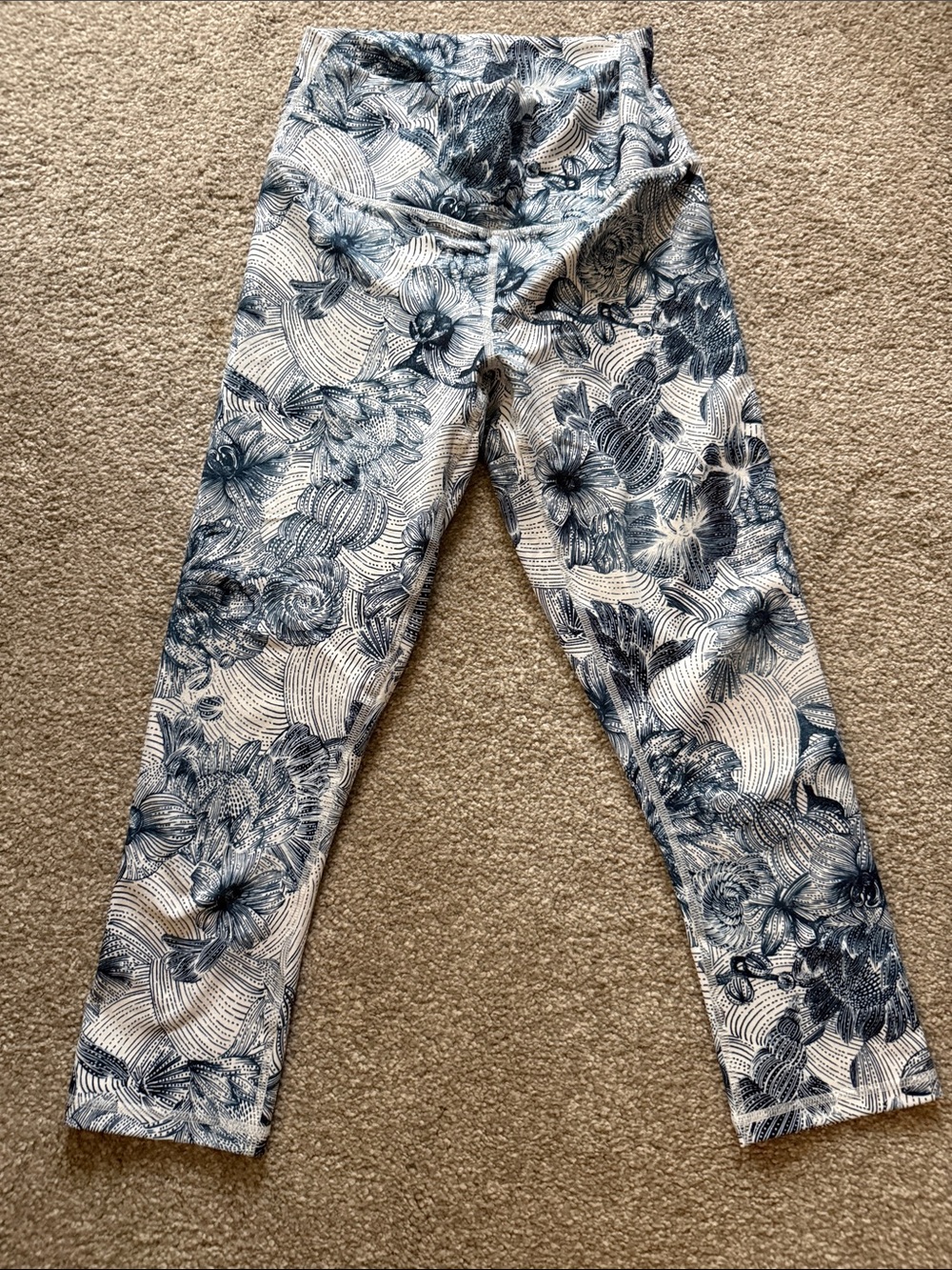 High-Waist Floral Print Blue Women’s Leggings